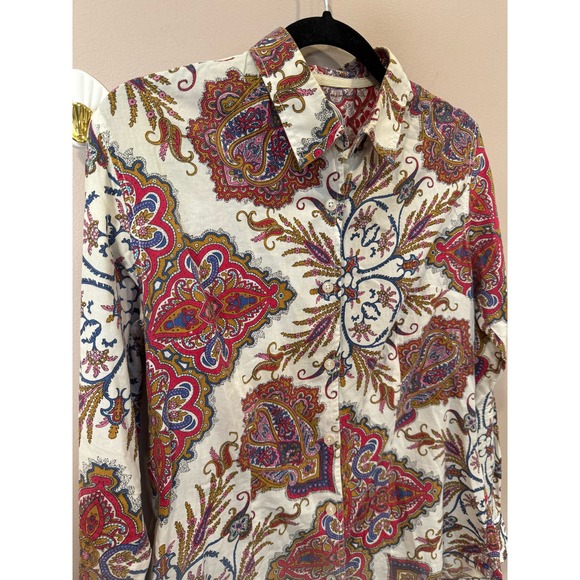 GANESH Button Down Womens Floral Paisley Top Size 3 Large - Picture 2 of 8